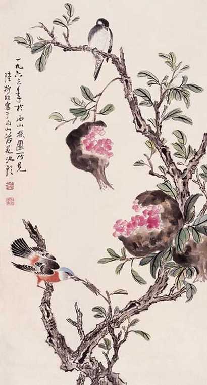 陆抑非 花鸟 立轴